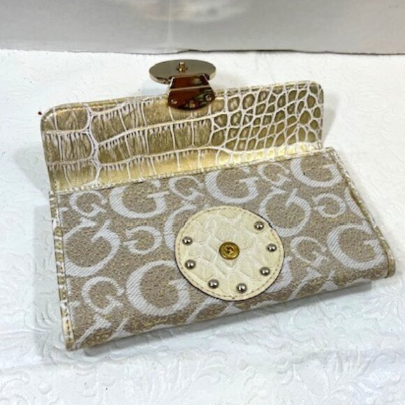 VTG Guess Canvas Logo Alligator Faux Print Snap Clutch Wallet 6.5"x3.5" - Picture 2 of 16